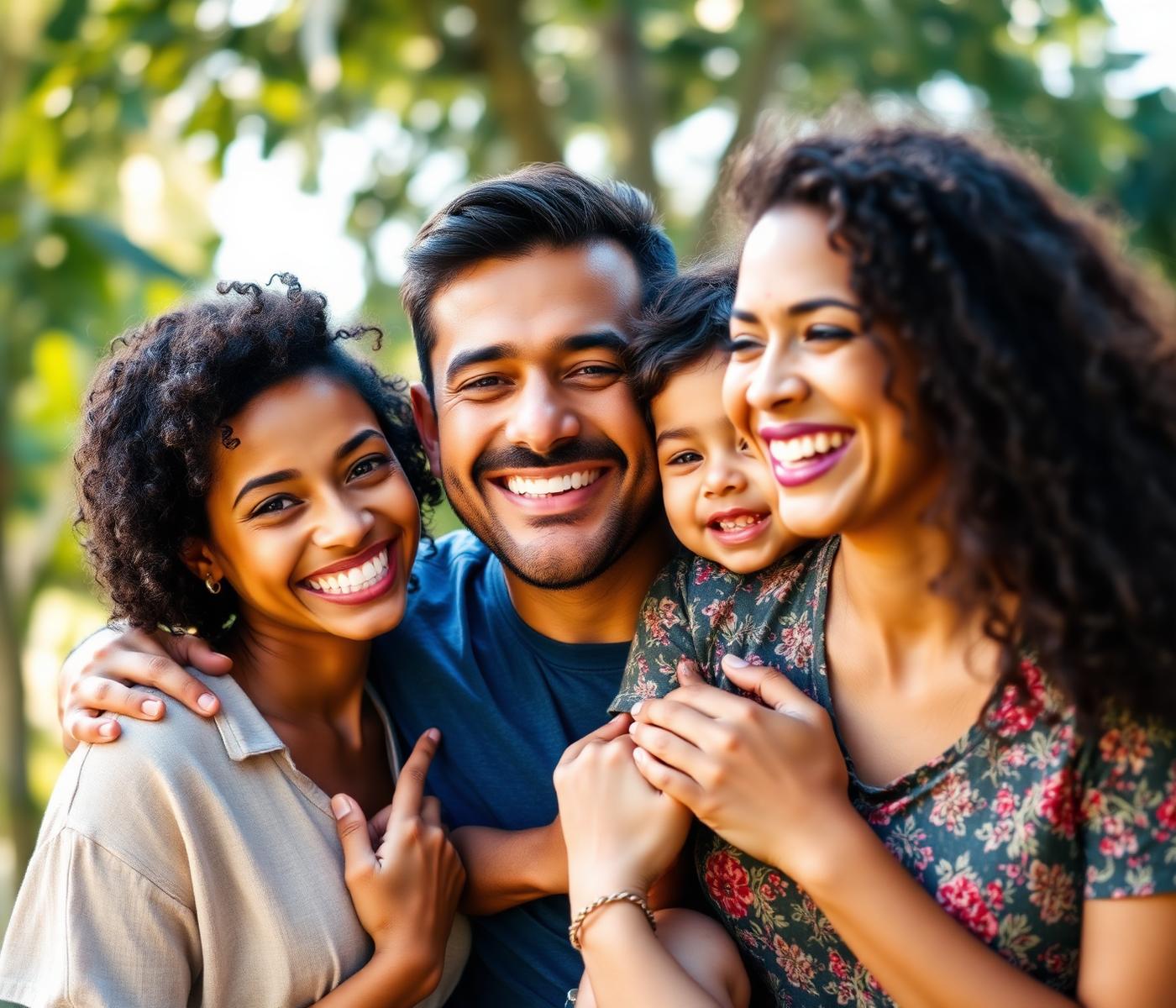Família feliz protegida por um plano de saúde